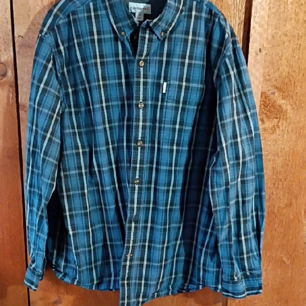 Carhartt Blue and Black Plaid Casual Shirt